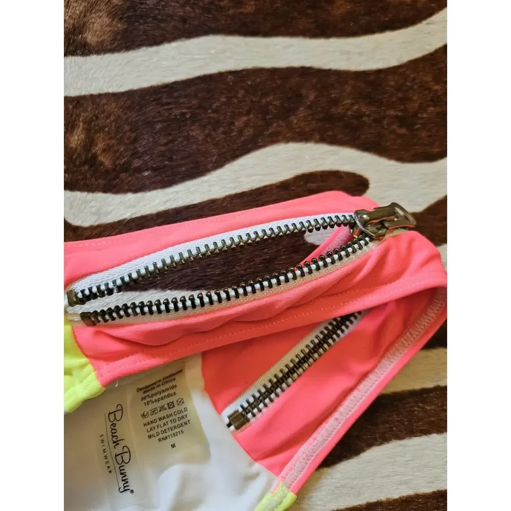 Beach Bunny Endless Summer Cheeky Zipper Bikini Bottoms Neon Sz M - Picture 4 of 5